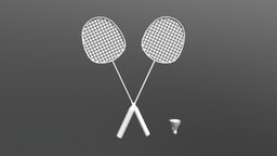 Badminton Racket And Shuttlecock (Low Poly)