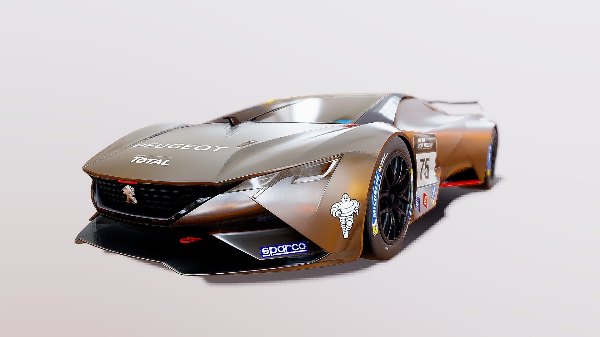 The PEUGEOT Vision Gran Turismo Gr.3 is a race car produced by Peugeot, based on the PEUGEOT Vision Gran Turismo. It appears in Gran Turismo Sport and Gran Turismo 7.The Peugeot VGT was the base model for this Gran Turismo Gr.3 original race car. To meet Gr.3 specs, the engine and chassis were heavily modified. On the outside, you'll notice a rear wing and front splitter were added to improve the car's aerodynamics.The livery on this car and both the Peugeot RCZ Gr.3 and Peugeot RCZ Gr.4 is based on Peugeot 3008 DKR, which won the 2016 and 2017 (in Maxi specification) Dakar Rally.
In GT Sport's closed beta test version, the car simply uses a plain livery based on Flash color option, and even uses the wheels of the original car it was based on. The final wheel design was also used by the RCZ Gr.3 3d model