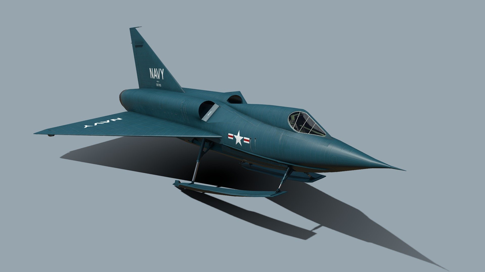 The Convair F2Y Sea Dart was an American seaplane fighter aircraft that rode on twin hydro-skis during takeoff and landing. It flew only as a prototype, and never entered mass production. It is the only seaplane to have exceeded the speed of sound.

It was created in the 1950s, to overcome the problems with supersonic planes taking off and landing on aircraft carriers. The program was canceled after a series of unsatisfactory results and a tragic accident on 4 November 1954, in which test pilot Charles E. Richbourg was killed when the Sea Dart he was piloting disintegrated in midair. The four surviving planes were retired in 1957, but some were kept in reserve until 1962 3d model