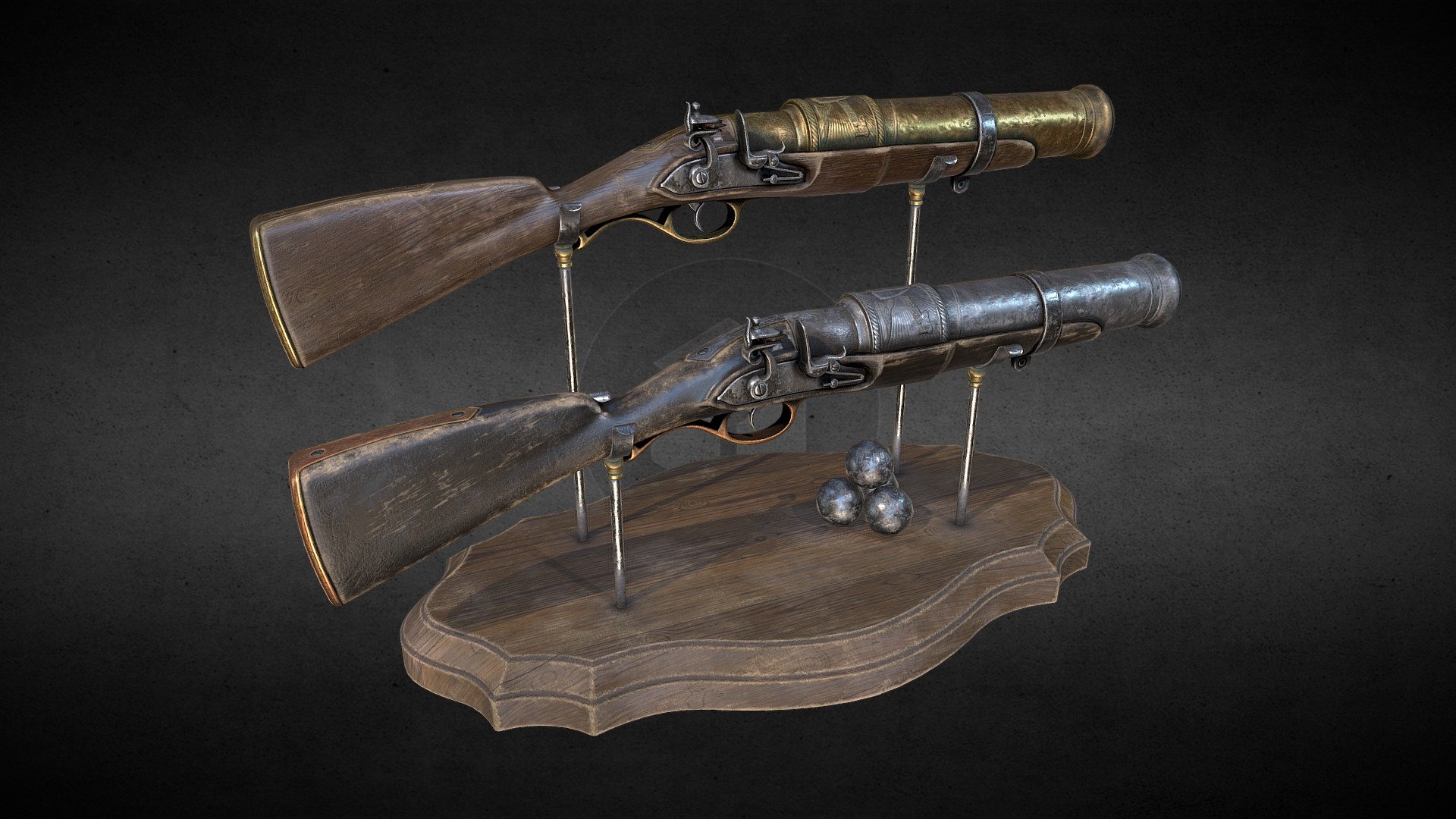 This models is designed for use in any engine supporting PBR rendering, such as Unity, UnrealEngine, CryEngine and others.


Technical Details:

-Texture Size: 

Gun - 4096x4096  

Stand - 2048x2048 

-Textures: 

BaseColor 

Roughness 

Metallic 

Normal 

AmbientOcclusion
-Polycount:  

Gun - 4234tr.

Stand - 2380tr.


-Each moving part has its pivot point.

-DemoStand included in package  


ATTENTION: Due to the site’s limit on file size, I downloaded only textures for the MetalRogh shader. If you need other tektsurs, for example for Unity, or UnrealEngine - just write to me 3d model