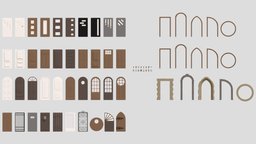 Doors pack exterior, doors, architectural, ornament, handle, metal, models, movable, knocker, various, lowpoly, low, poly, stone, wood, interior, door, wall, chambranle
