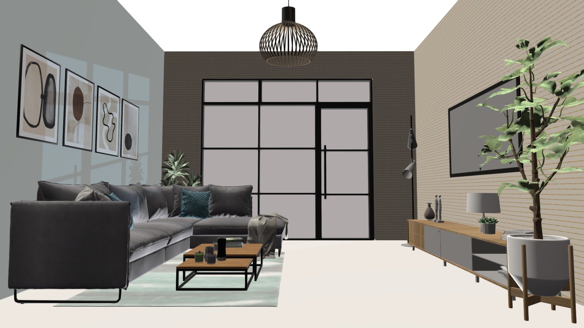 Industrial Scandinavian Living Room - Living Room Design - 3D model by khadijahbaharun 3d model