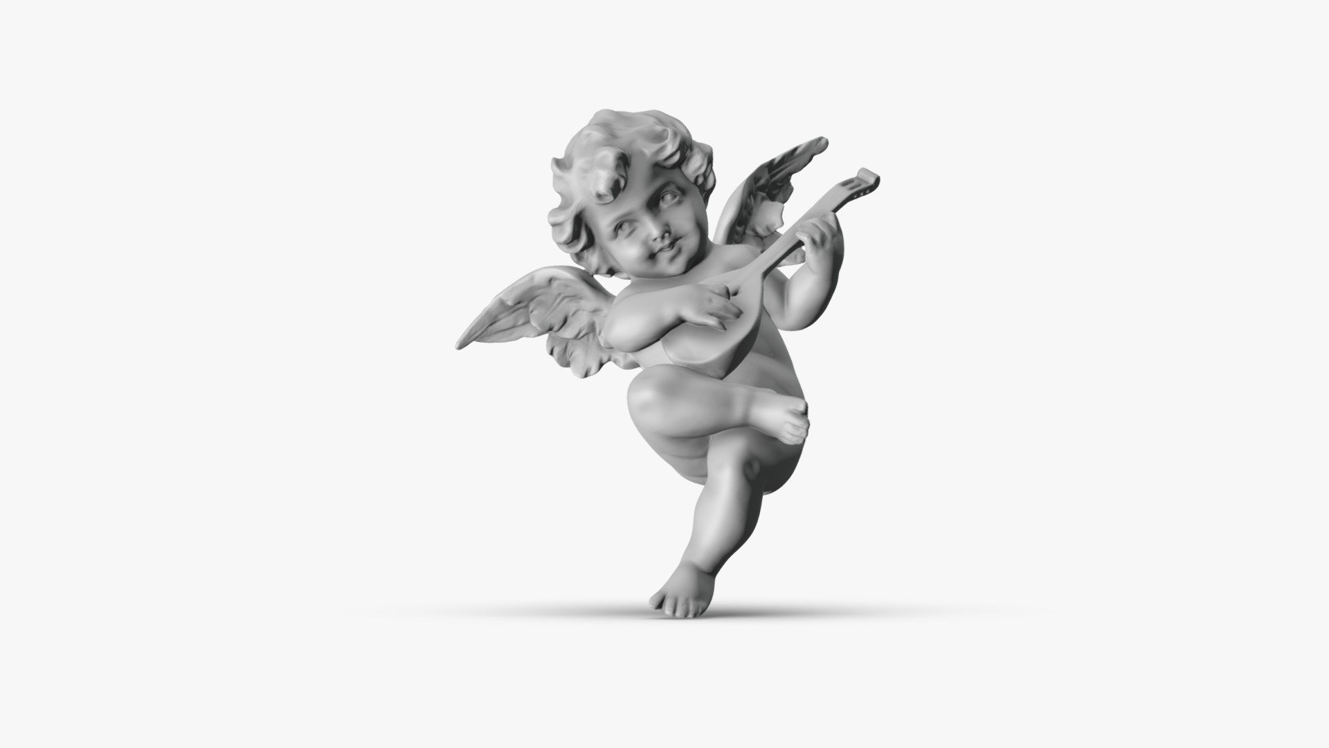 The 3D model depicts a beautiful angel sitting with his leg over his leg, playing on a mondaline. The angel has curly hair, light and airy wings that are spread slightly to the sides, and seems ready to take off at any moment. He has a smile on his face and enjoys the music he plays on his instrument.

The model is perfect for any collection or interior decoration, and would make a great gift for fans of angels, music and nature 3d model