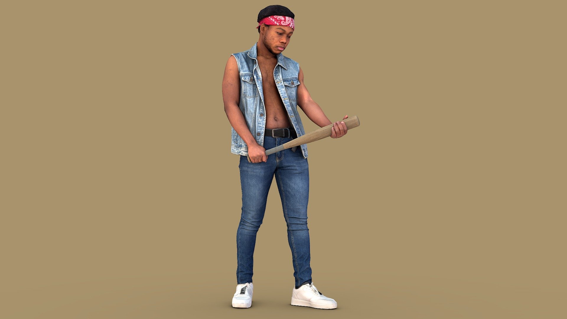 Follow us on Instagram 😎

✉️ A young man with a naked torso, a guy in a bandana, a denim vest and jeans, holds a baseball bat with both hands, is plotting something.

🦾 This model will be an excellent mid-range participant. It does not need to be very close and try to see the details, it reveals and demonstrates its texture as much as possible in case of a certain distance from the foreground.

⚙️ Photorealistic Casual Character 3d model ready for Virtual Reality (VR), Augmented Reality (AR), games and other real-time apps. Suitable for the architectural visualization and another graphical projects. 50 000 polygons per model.

RWXF41 - Urban Warrior Standing - 3D model by kanistra 3d model