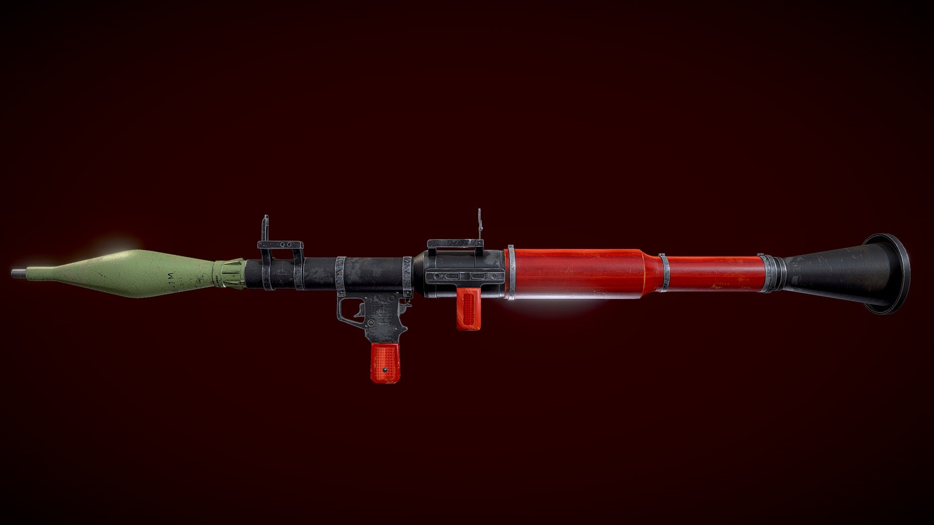 RPG-7 is a portable, reusable, unguided, shoulder-launched, anti-tank, rocket-propelled grenade launcher. The RPG-7 and its predecessor, the RPG-2, were designed by the Soviet Union. The ruggedness, simplicity, low cost, and effectiveness of the RPG-7 has made it the most widely used anti-armor weapon in the world.
This asset has 6,259 verts and 11k triangles, the components are pivoted to carry out proper functionality. Mesh was made in blender and has PBR textures from Substance painter. Asset was made with the intention of game readiness 3d model