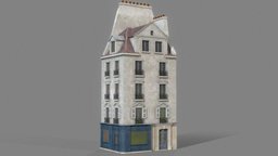 Paris apartment historic, exterior, corner, classic, town, old, game-ready, game-asset, tenement, house, city, building, street, shop
