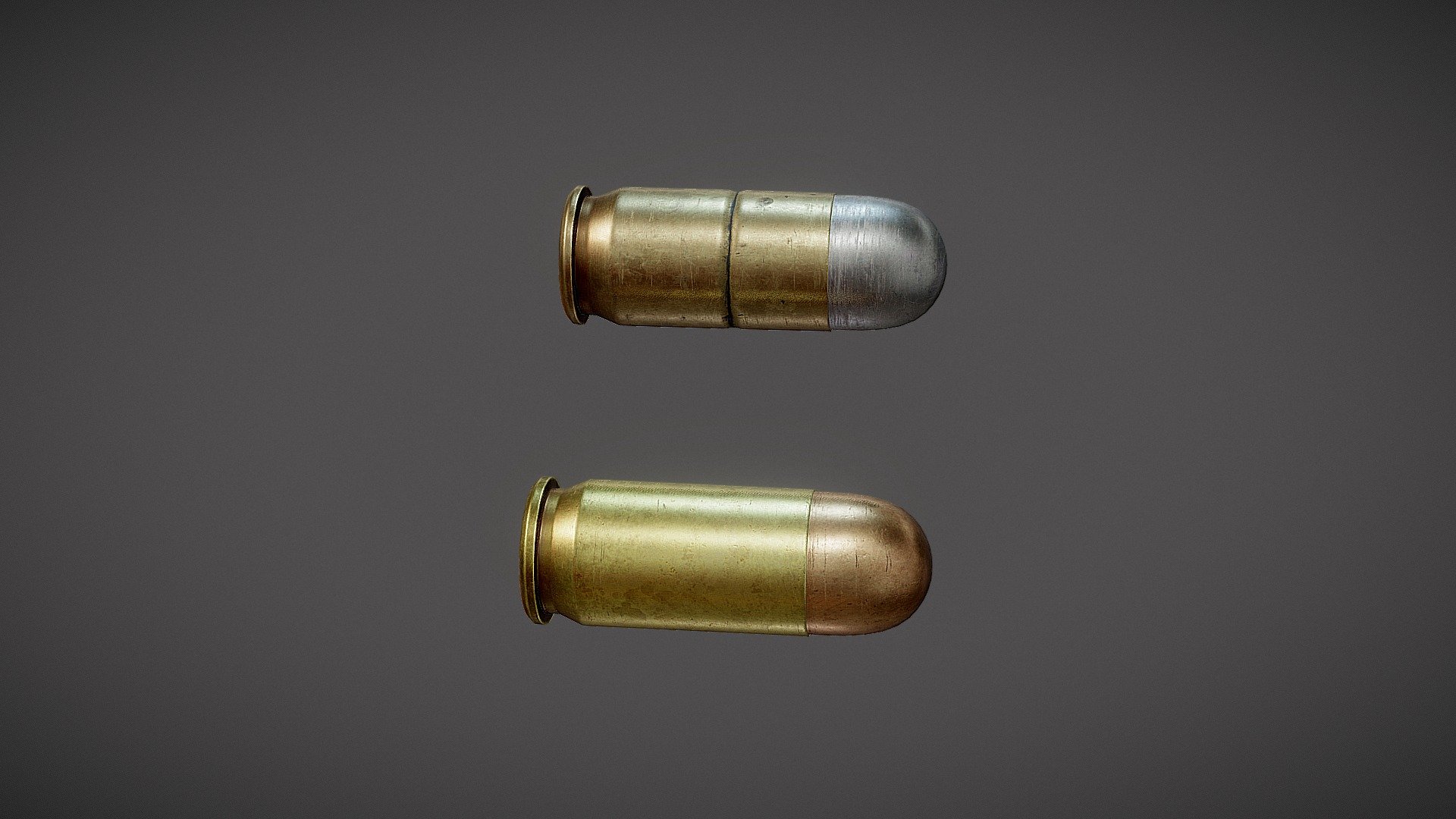 Simple 45 acp bullets. One 4k textures set (metal/roughness)  P.S. 
Download models and In your render engine the labels will look fine - 45 ACP Bullets - Download Free 3D model by Y2JHBK 3d model