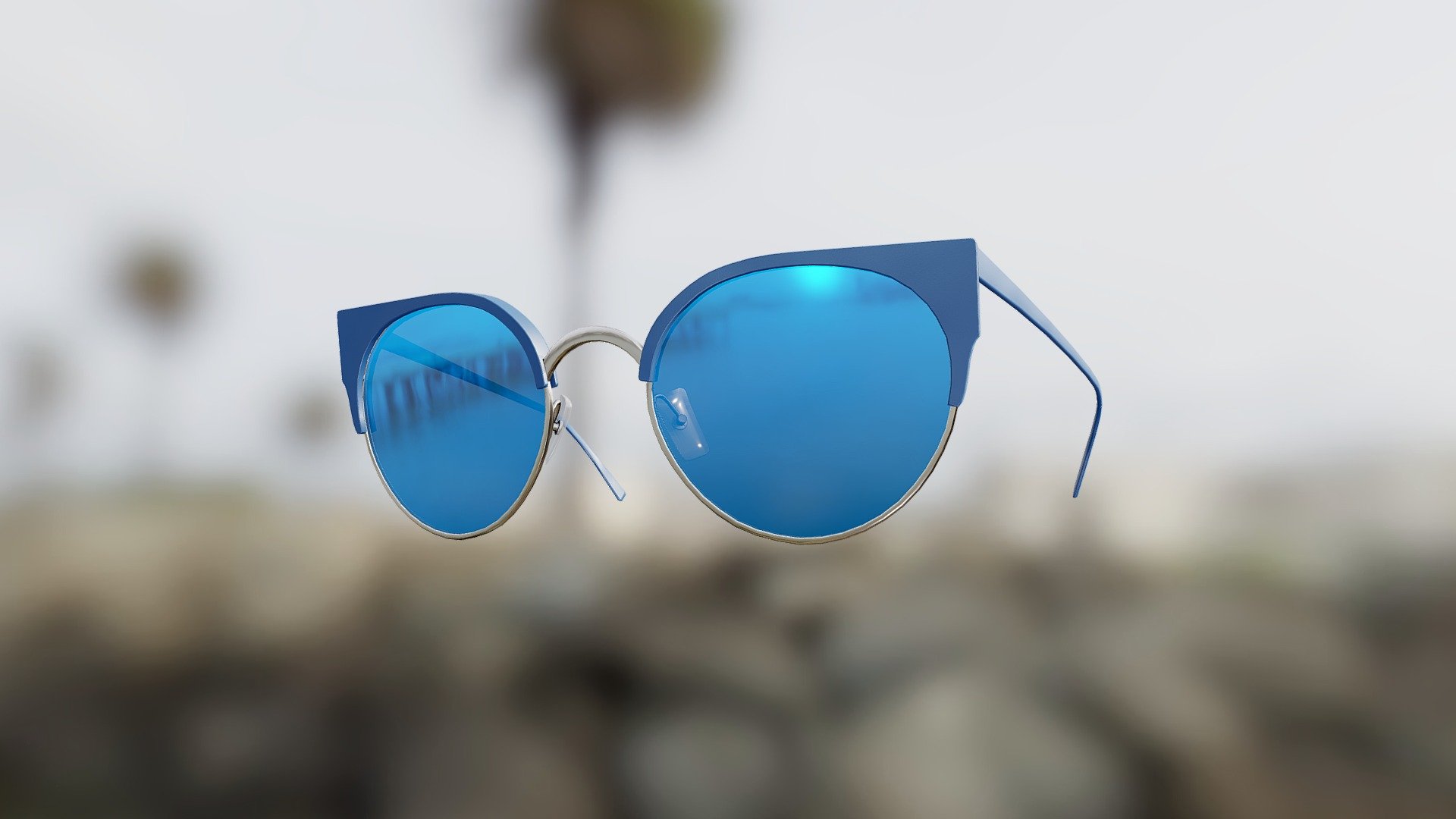 Generic Cateye Browline Sunglasses (Blue Mirror) - 3D model by VirTry Teams 3d model