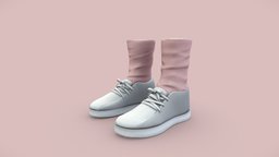 Female Cute White Sneakers With Socks school, cute, white, flat, sports, with, mid, shoes, ankle, uniform, casual, sneakers, canvas, socks, calf, pbr, low, poly, female, stylized, fantasy, anime