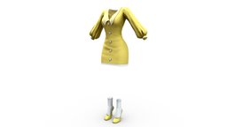 Female Yellow Retro Dress With High Heels Shoes mini, high, vintage, heel, fashion, retro, up, girls, clothes, with, mid, summer, dress, shoes, bishop, yellow, sleeves, heels, womens, wide, wear, buttoned, collars, pbr, low, poly, female