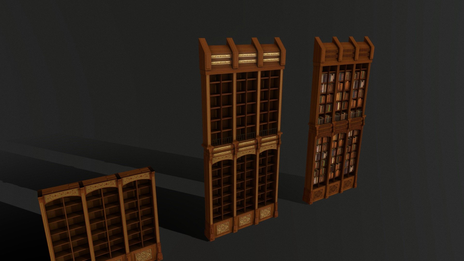 Victorian library wall with/without books and also in parts to fit smaller rooms/libraries. 

2 different textures

UPDATE 2024-03-06




The poly count have been decreased from (Triangles: 80.3k Vertices: 51.6k) to  (Triangles: 7.3k Vertices: 5.7k) with a new update on the books. 

Fits well with:




Lowpoly victorian inside windows**

Lowpoly victorian wall modules**

Feel free to use it! - Lowpoly victorian library wall with books - Buy Royalty Free 3D model by n-malmberg 3d model