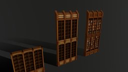 Lowpoly victorian library wall with books