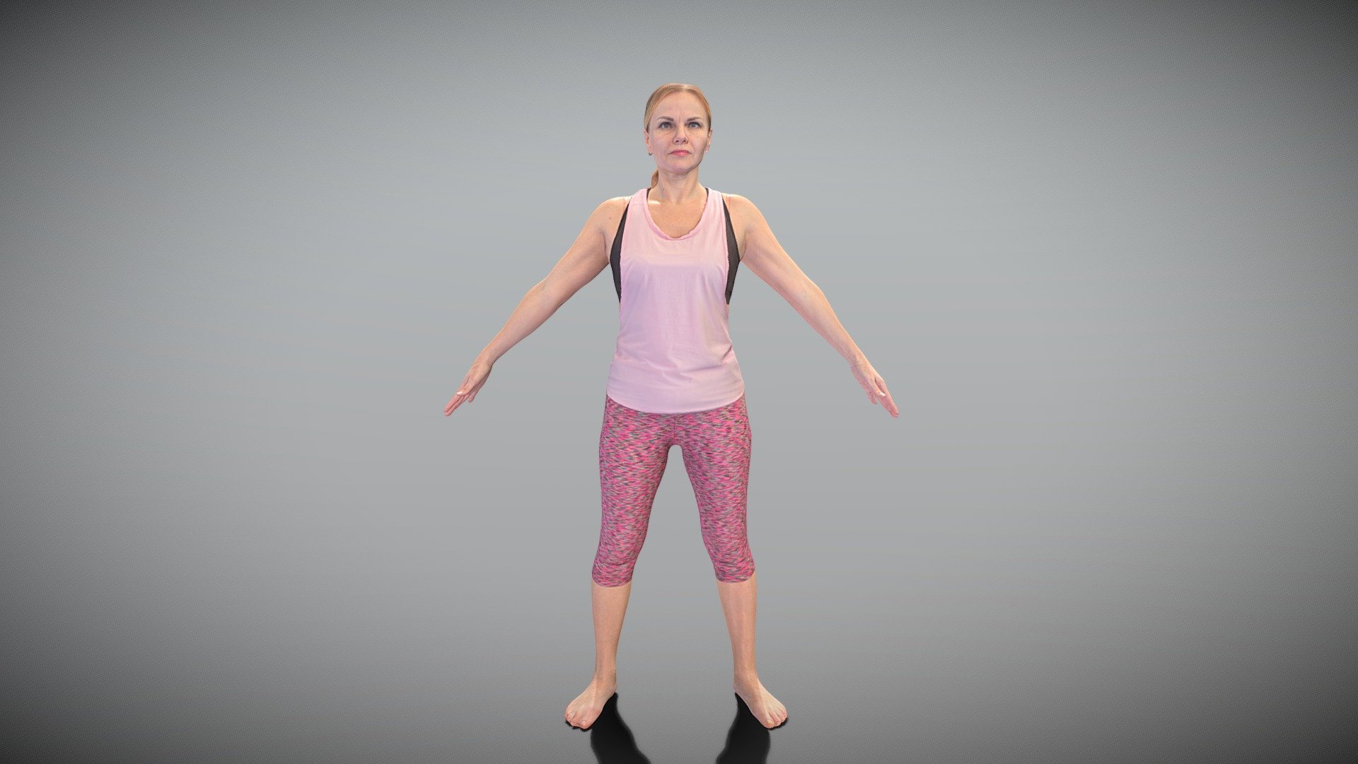 This is a true human size detailed model of a beautiful young woman of Caucasian appearance dressed in sportswear. The model is captured in the A-pose with mesh ready for rigging and animation in all most usable 3d software.

Technical specifications:




digital double scan model

low-poly model

high-poly model (.ztl tool with 5-6 subdivisions) clean and retopologized automatically via ZRemesher

fully quad topology

sufficiently clean

edge Loops based

ready for subdivision

8K texture color map

non-overlapping UV map

ready for animation

PBR textures 8K resolution: Normal, Displacement, Albedo maps

Download package includes a Cinema 4D project file with Redshift shader, OBJ, FBX, STL files, which are applicable for 3ds Max, Maya, Unreal Engine, Unity, Blender, etc. All the textures you will find in the “Tex” folder, included into the main archive.

3D EVERYTHING

Stand with Ukraine! - Woman in pink fitness suit in A-pose 407 - Buy Royalty Free 3D model by deep3dstudio 3d model