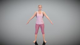 Woman in pink fitness suit in A-pose 407 archviz, scanning, people, fitness, young, realistic, woman, beautiful, casual, tracksuit, sportswear, apose, readyforanimation, photoscan, character, photogrammetry, 3d, pbr, lowpoly, female, sport, ready-to-rig