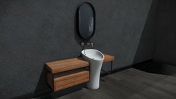 Modern bathroom sink and shelf