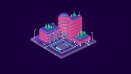 Lowpoly Electric Space City Office scene, toon, scenery, flat, spacedraw, game-ready, illustration, low-poly-model, low-poly-art, browser, renderbunny, cartoon, art, lowpoly, design, cinema4d, c4d, space