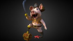 Pirate PIG pig, treasure, star, p2design, cartoon, blender, pirate, sea
