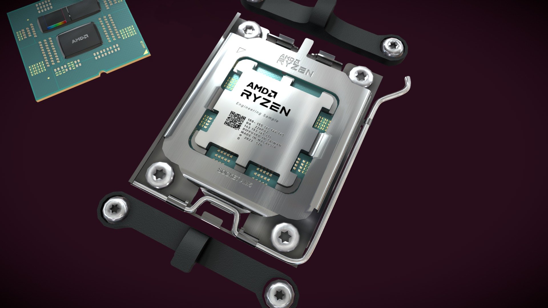 AMD Ryzen X3D CPU and AM5 Socket - AMD AM5 Socket and X3D  CPU Family - 3D model by seazerkei (@seazerkei_cg) 3d model