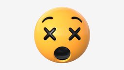 Emoji 022 Dizzy mouth, face, cross, symbol, chat, open, sign, head, facial, mood, emoticon, expression, neutral, emotion, emoji, smiley, 3d, pbr, funny, dizzi