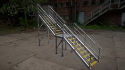 Industrial Metal Stairs with Rails rails, stairs, outdoor, metal, comercial, building, industrial