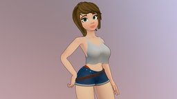 Hand Painted Stylized Female cute, topology, pose, , handpaint, summer, girl, female, stylized, download