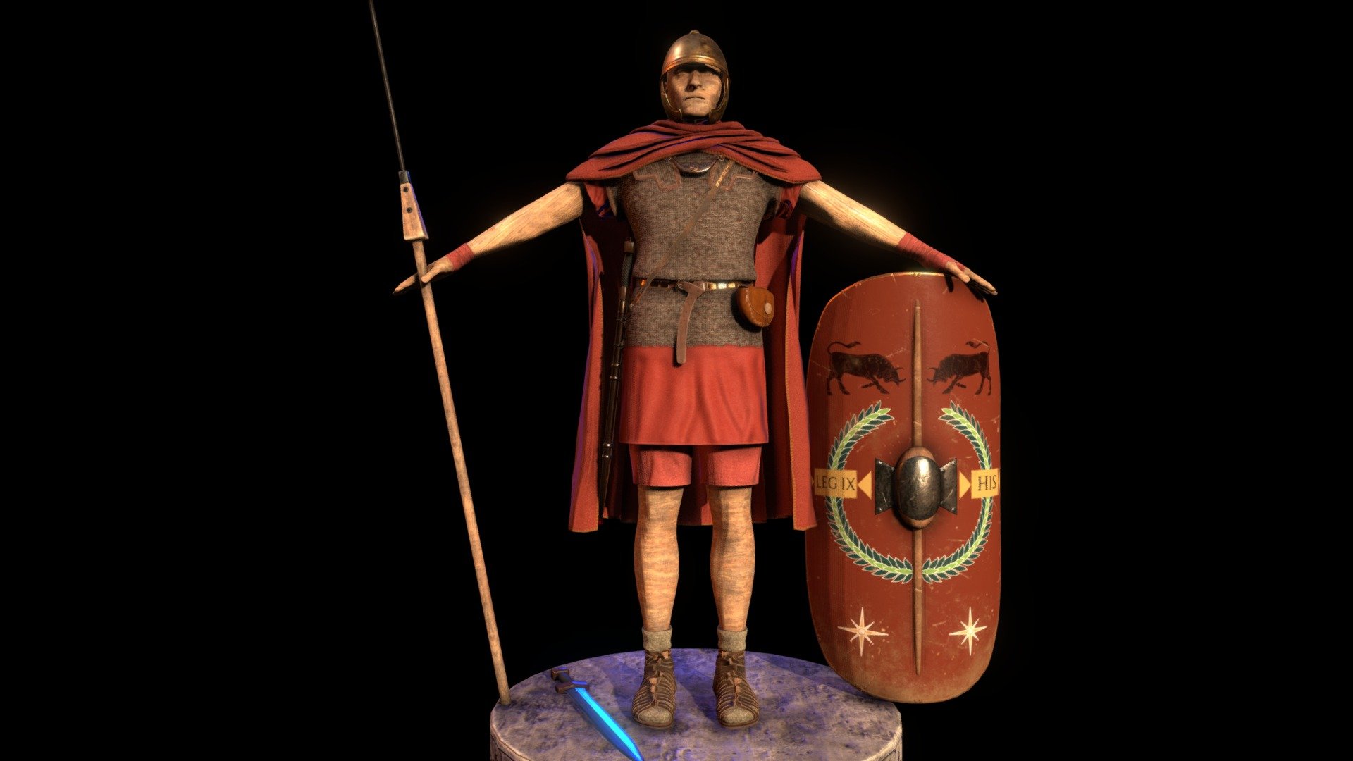 A model of Caesarean legionnary, those commanded by Julius Caesar during his gaulish war&hellip; And the final stage of the evolution of legionnaires before the breastplates as we imagine them today.



Theses equipments were in use approximately from the reforms of Marius in 107 BC -&gt; to the beginning of the Principate around 27 AD.



After the dissolution of ranks in the army (Hastati, Velites, Principes, Triarii) and the opening of recruitment to larger social classes along with the provision of equipment at the Consul's expense&hellip; All of this led to an overall standardization within the ranks of the roman army.



The main goal was to create an army without class distinction, where 5000 soldiers would be more or less equal to each other.



/ ----------- Characteristics -------------- /

PBR Material

Majority of textures are in 4K, 2K.
 - Caesarian Legionary #1 - Buy Royalty Free 3D model by The Ancient Forge (Svein) (@svein) 3d model