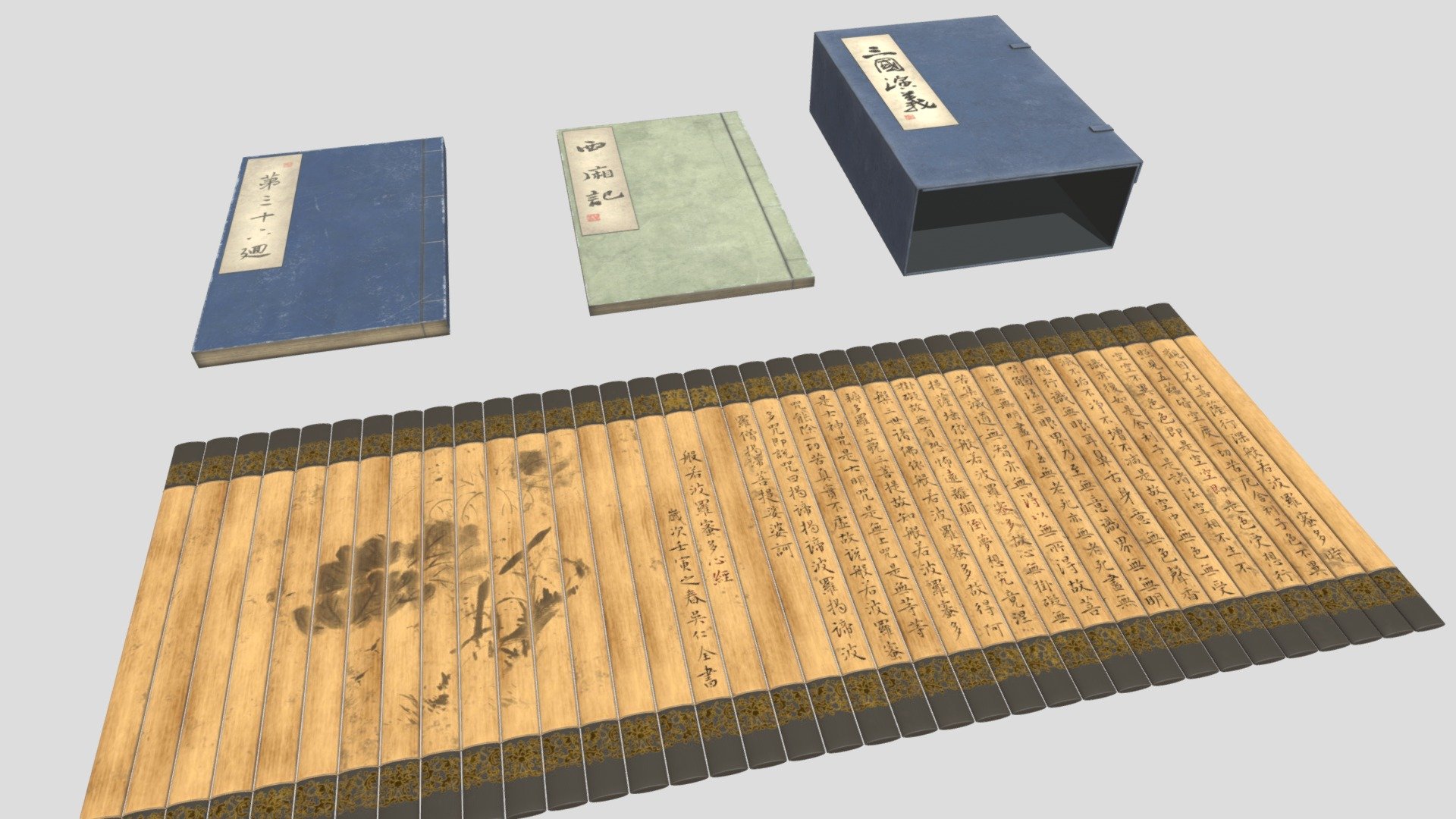 This model is a set of ancient Chinese books
The content of the model includes: 2 books, 1 envelope, and 1 bamboo slip
The packet contains the following
Number of sides: 324535
Vertices: 324724
File Type: FBX
Textures: PBR
Texture size: 2K.4K
UV: Yes
Lighting: no
Camera: no
animation: none - BOOK - Buy Royalty Free 3D model by ChineseVillage 3d model