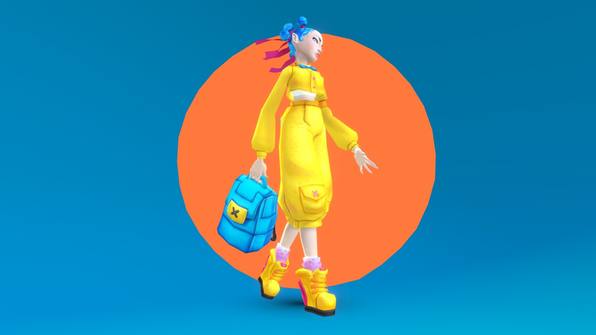 character_00.
yellow joggers and blue bag.
loves to walk.
&ndash;
EDIT:
thank you for the STAFF PICK badge Sketchfab, I am honored 3d model