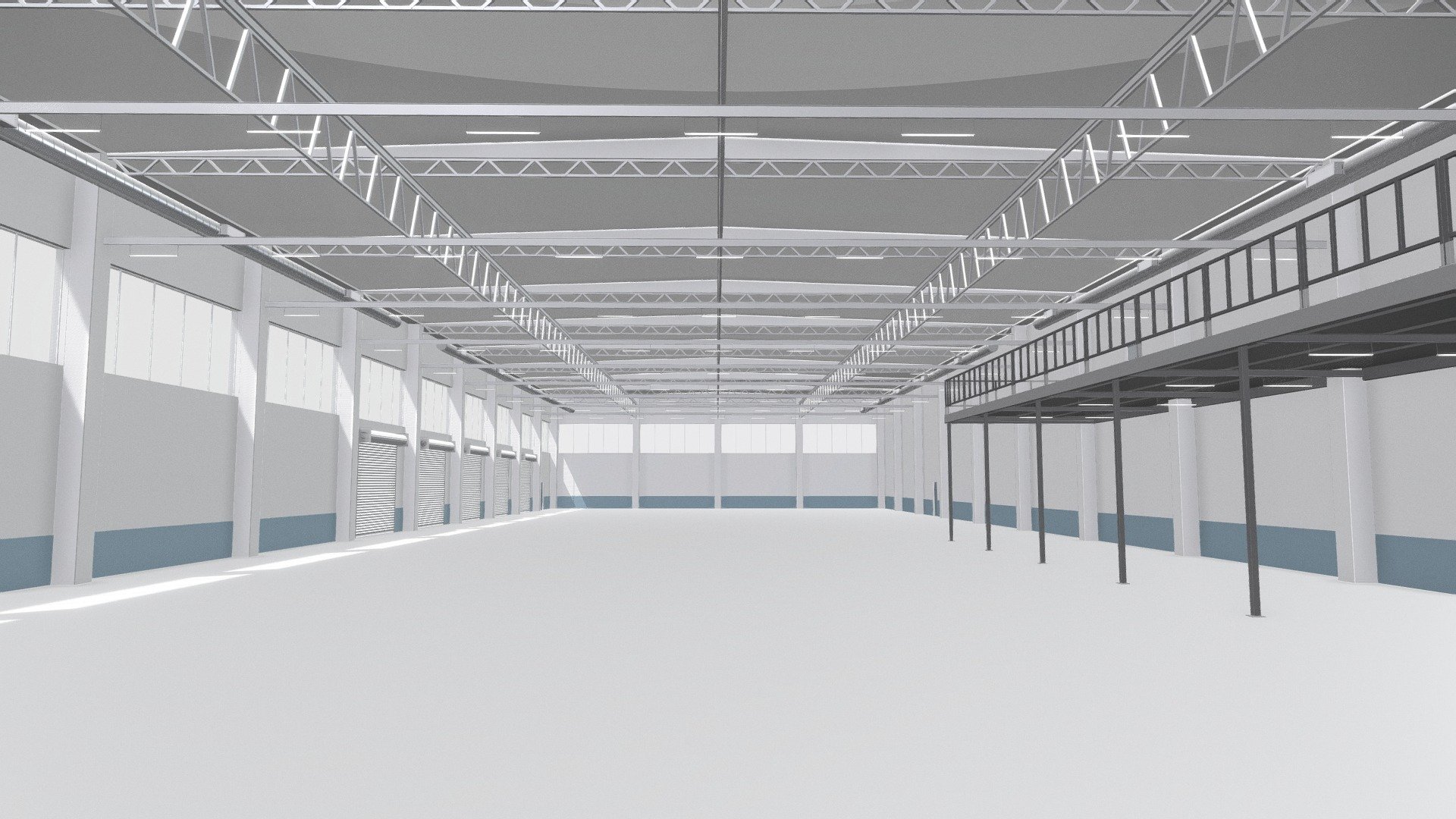 Warehouse Interior 2

Measurements:


L: 73.9m, W: 27.2m, H: 9.0m

IMPORTANT NOTES:


This model does not have textures or materials, but it has separate generic materials, it is also separated into parts, so you can easily assign your own materials.
Model units are in meters.

If you have any doubts or questions about this model, you can send us a message 3d model