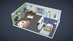 Low Poly Apartment n2 room, flat, pack, apartment, collection, furniture, props, package, houseware, houseroom, architecture, cartoon, lowpoly, house, home, building, interior, modular, environment, exteriors