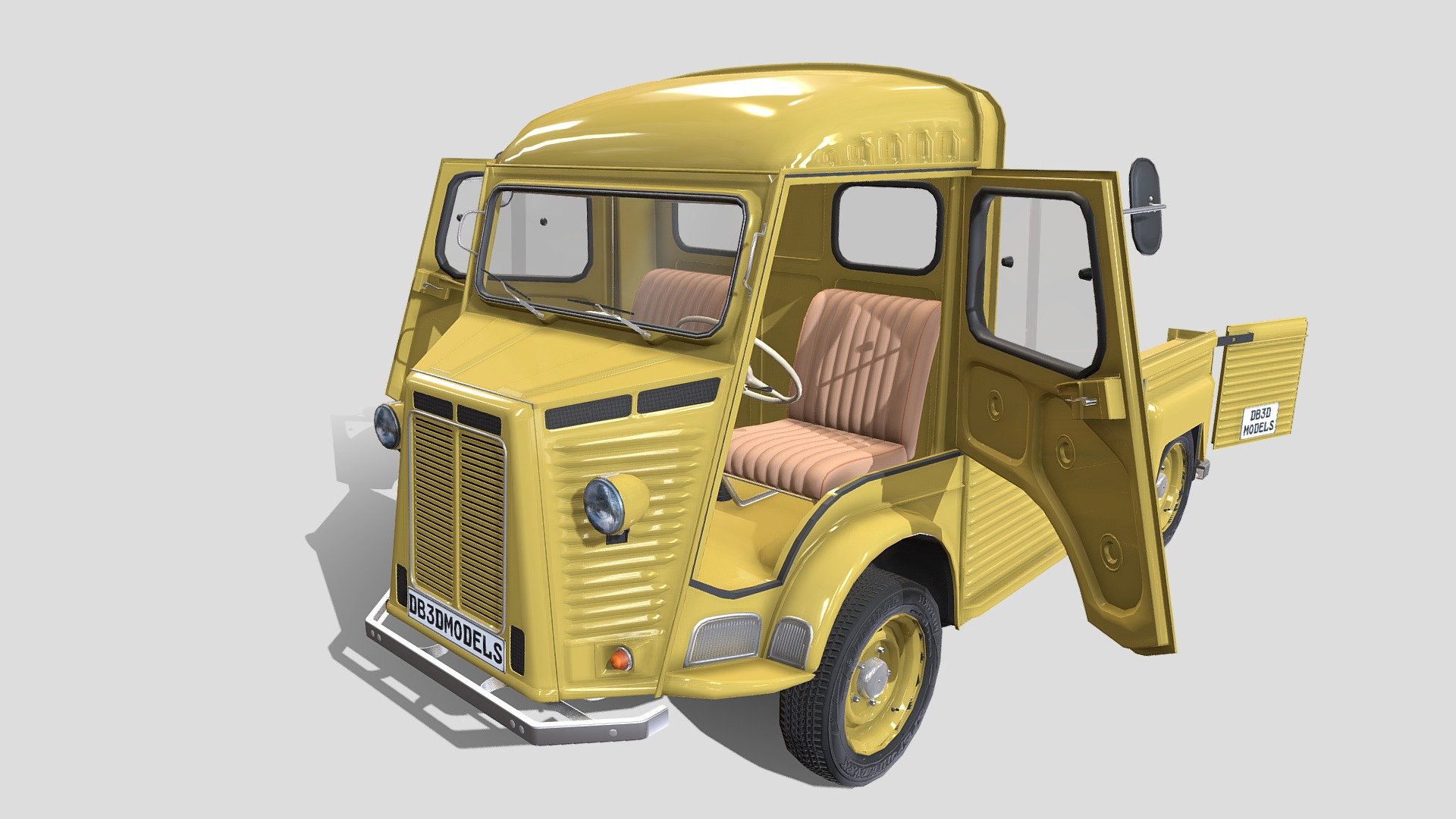 Highly detailed Generic 40s Van 3D model rendered with Cycles in Blender, as per seen on attached images.

The model is very intricately built, it has the interior modeled, with the rear cargo area, and a simple underbody built as well. 

The 3d model is scaled to original size in Blender.

File formats:

-.blend, rendered with cycles, as seen in the images;

-.blend, rendered with cycles, as seen in the images, with doors open;

-.obj, with materials applied;

-.obj, with materials applied, with doors open;

-.dae, with materials applied;

-.dae, with materials applied, with doors open;

-.fbx, with materials applied;

-.fbx, with materials applied, with doors open;

-.stl;

-.stl, with doors open;

Files come named appropriately and split by file format.

3D Software:

The 3D model was originally created in Blender 3.1 and rendered with Cycles 3d model