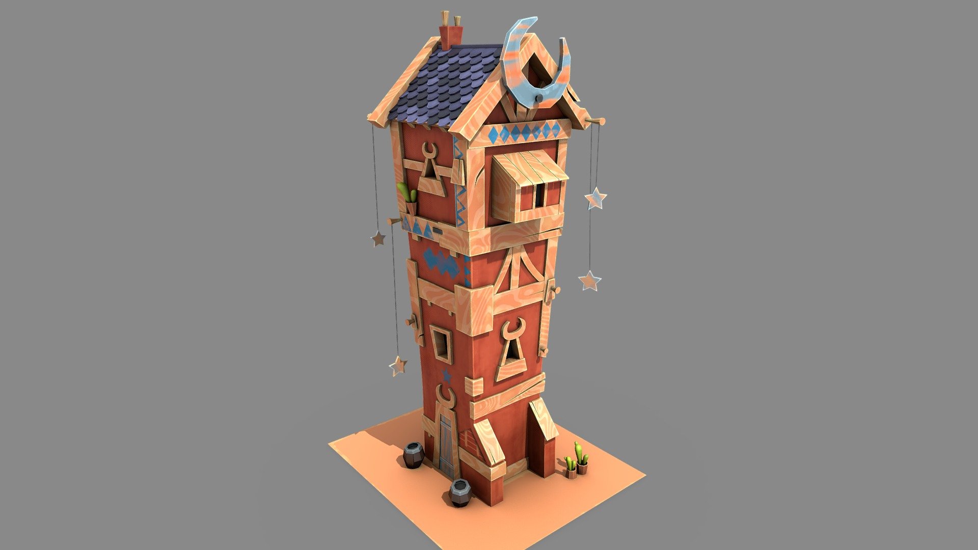 It's a 3D model of a MoonHouse modeling in 3DsMax and texturing in Substance Painter from a educational project.
Concept Art: Charlène Le Scanff -
https://www.artstation.com/artwork/moon-house
Model: Arnau Morilla | https://www.artstation.com/artwork/oA12wq
Please contact me if there are any issues 3d model