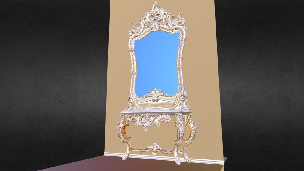 Model of a console mirror table by Jumbo Collection, 100% quads.  Free download:  -link removed- - 1D Baroque Mirror Table - Download Free 3D model by 1d_inc 3d model