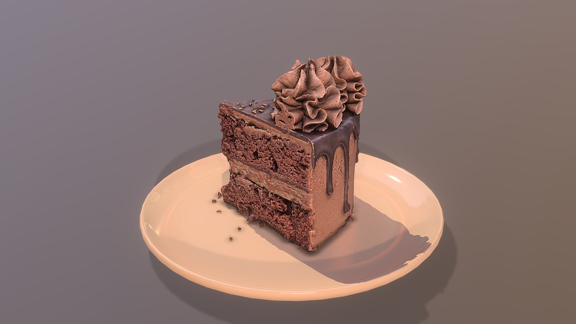 This premium Cut Chocolate Gateau slice was created using photogrammetry which is made by CAKESBURG Premium Cake Shop in the UK. You can purchase real cake from this link: https://cakesburg.co.uk/products/chocolate-heaven-cake?_pos=1&amp;_sid=25d1b3fb8&amp;_ss=r

Slice Textures 4096*4096px PBR photoscan-based materials (Base Color, Normal, Roughness, Specular, AO)

Click here for the uncut version.

Click here for the cut &amp; slice version.
 - A Slice Of Chocolate Gateau - Buy Royalty Free 3D model by Cakesburg Premium 3D Cake Shop (@Viscom_Cakesburg) 3d model
