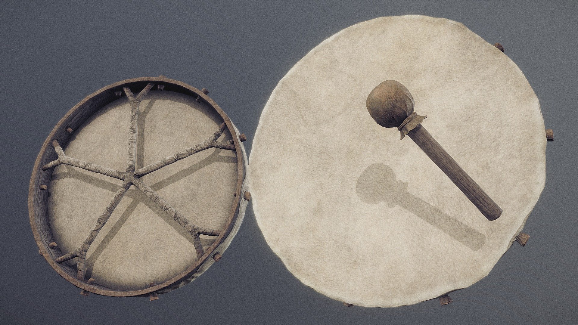 Nordic Shaman Drum

Detailed Gameready Low Poly model of an Nordic Shaman Drum and Drum Stick, with High-Quality PBR Texturing.

Fits perfect for any Viking/Medieval PBR game as Decoration, etc

The Mesh is unwrapped, and PBR Painted.

Standard Textures Base Color, Metallic, Roughness, Height, AO, Normal, Maps

Unreal 4 Textures Base Color, Normal, OcclusionRoughnessMetallic

Unity 5/2017 Textures Albedo, SpecularSmoothness, Normal, and AO Maps

1 x 4096x4096 TGA Textures applied (Drum Base) 1 x 2048x2048 TGA Textures applied (Drum Stick)

Please Note, this PBR Textures Only.

Low Poly Triangles

10692 Tris 5419 Verts

File Formats :

.Max2016 .Max2015 .Max2014 .Max2013 .FBX .OBJ .3DS .DAE

If you like the music you can hear the music and all of Heldom’s other tracks on Spotify : https://open.spotify.com/artist/0xdoa2u0W7fR3GUqkZIUxD?si=09ryVdizSDGY7umi7SDinA - Nordic Shaman Drum - PBR - Buy Royalty Free 3D model by GamePoly (@triix3d) 3d model