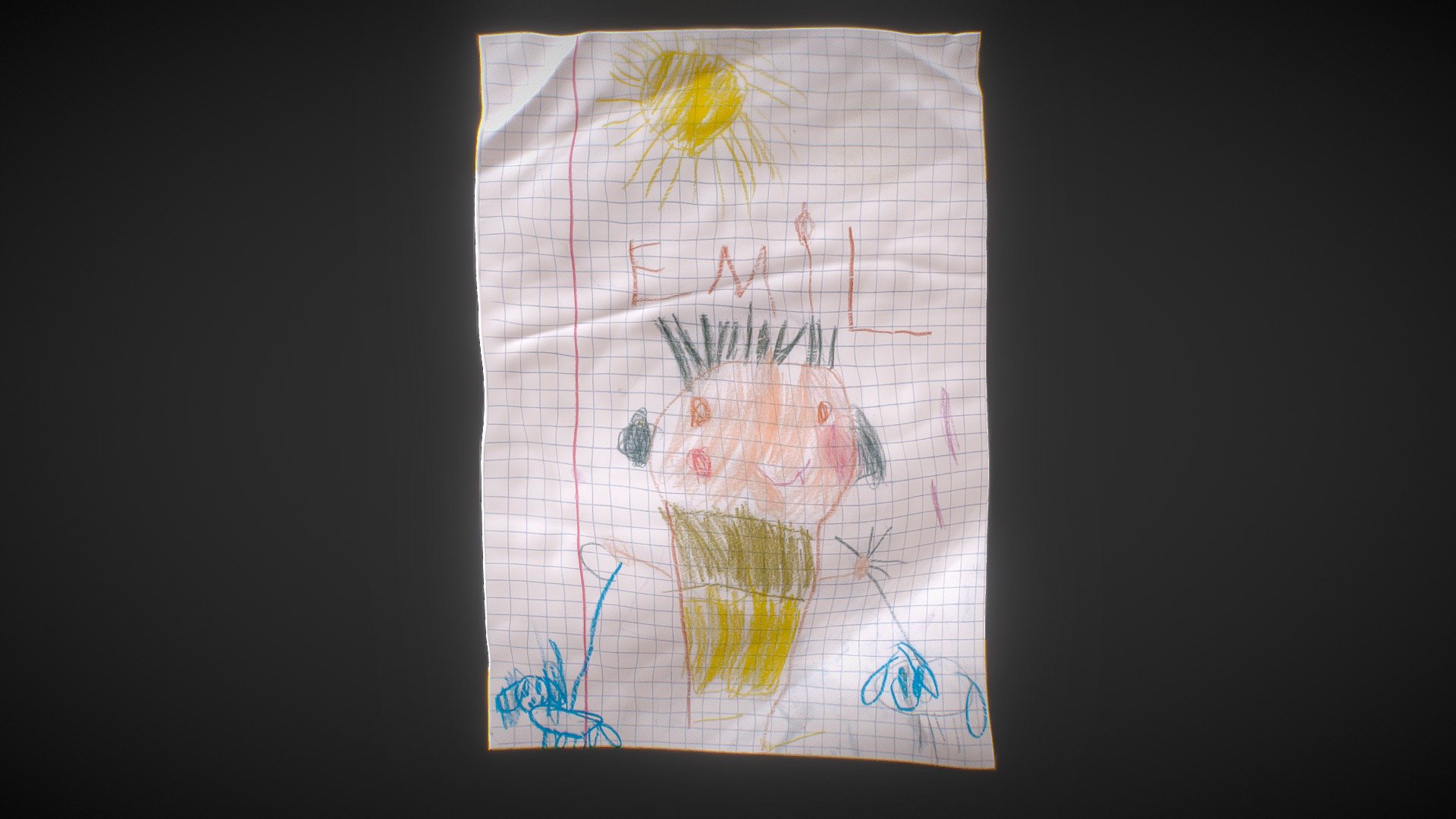 My 5-yo's drawing of:

Dad - walking two instances of my dog

Mom with our dog on a leash - Emil's kindergarden art - Download Free 3D model by Mastish 3d model