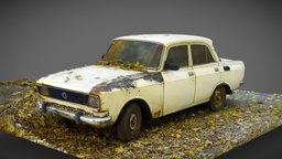 Moskvitch 2140. Made in USSR. Scan. automobile, white, soviet, for, traffic, transport, road, industry, vr, union, metal, a, ussr, the, autumn, character, car, leaves, textured