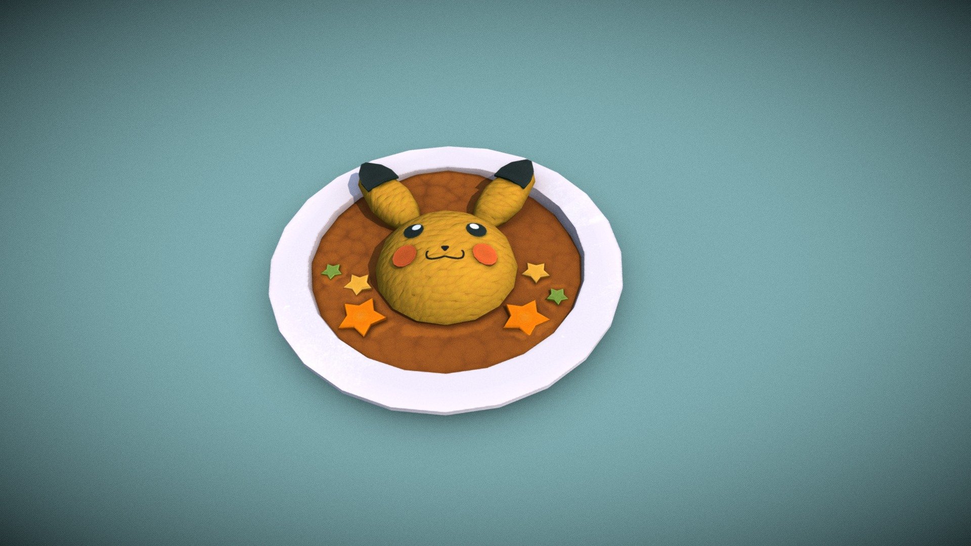 I decided to model the Piquant Pikachu Curry as part of a series of Pokémon Café Mix models. The rice and the curry materials are the firsts ones I made on Substance Designer ever, and I quite like the result 3d model