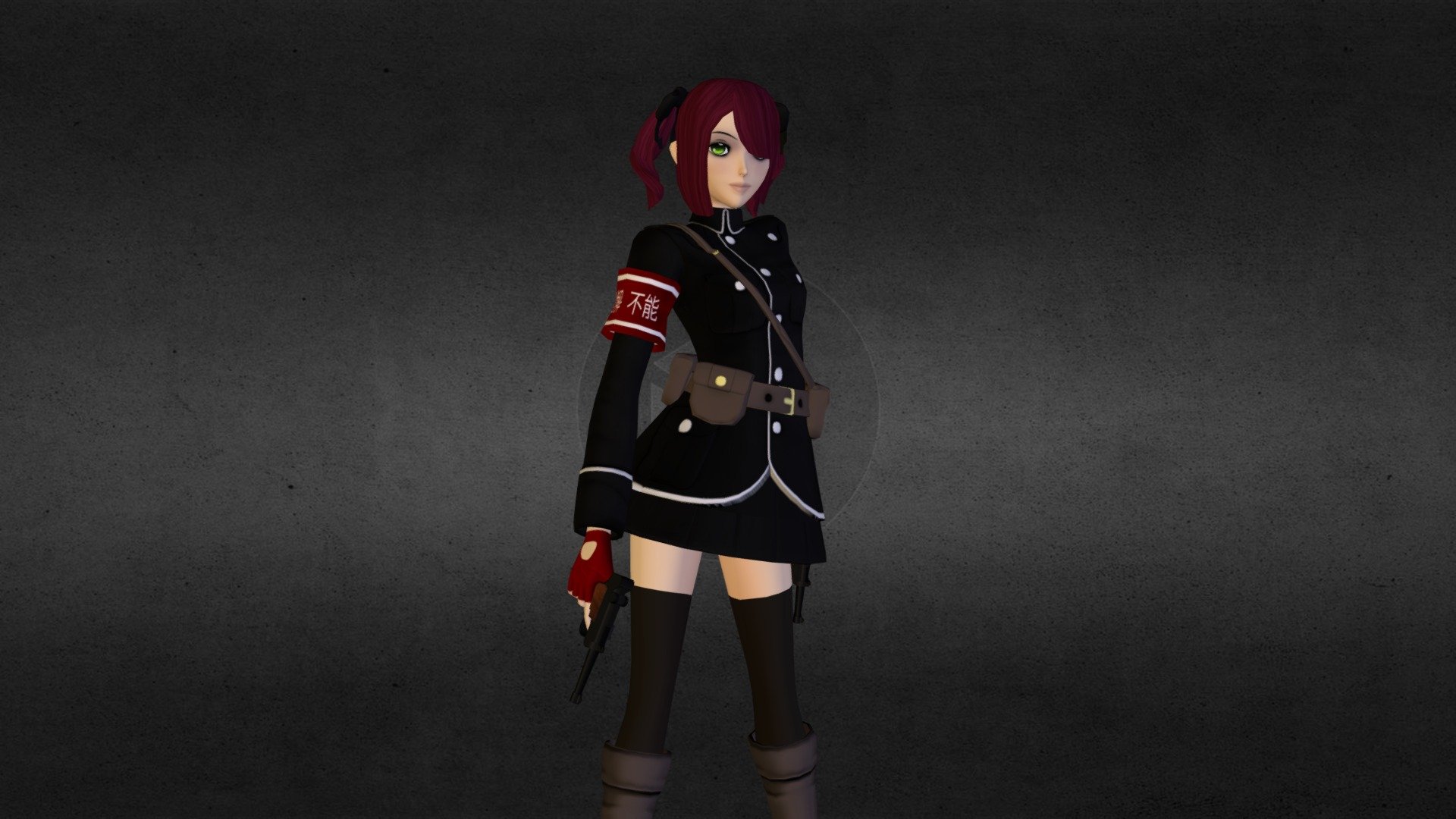 My original character made with Maya 2009 - Girl with Guns - Rikai Funo - 3D model by NyaharoSensei 3d model