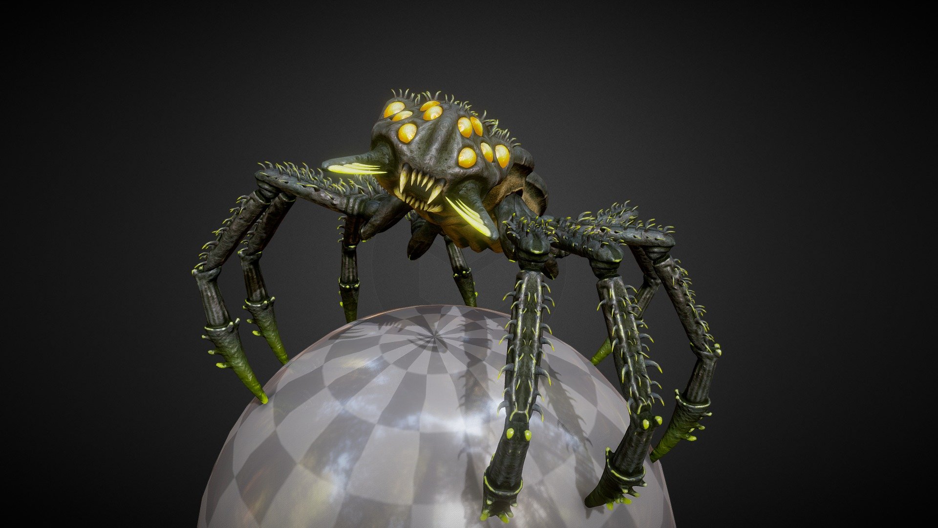 Spider based creature created on Blender and textured with Substance Painter. This one comes with three texture sets for you to pick your preferable.
Complete model, with UV mapped textures, and rigged with couple animations ready. Be sure to check out more of my models in my profile if you like this one. Thanks for passing by! - Spider Creature - Crawler Arach - Buy Royalty Free 3D model by Greg Kieroj (@GregKDev) 3d model