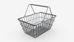 Metal shopping basket empty, basket, cart, store, market, supermarket, wire, retail, metal, buy, purchase, 3d, pbr, shop, container