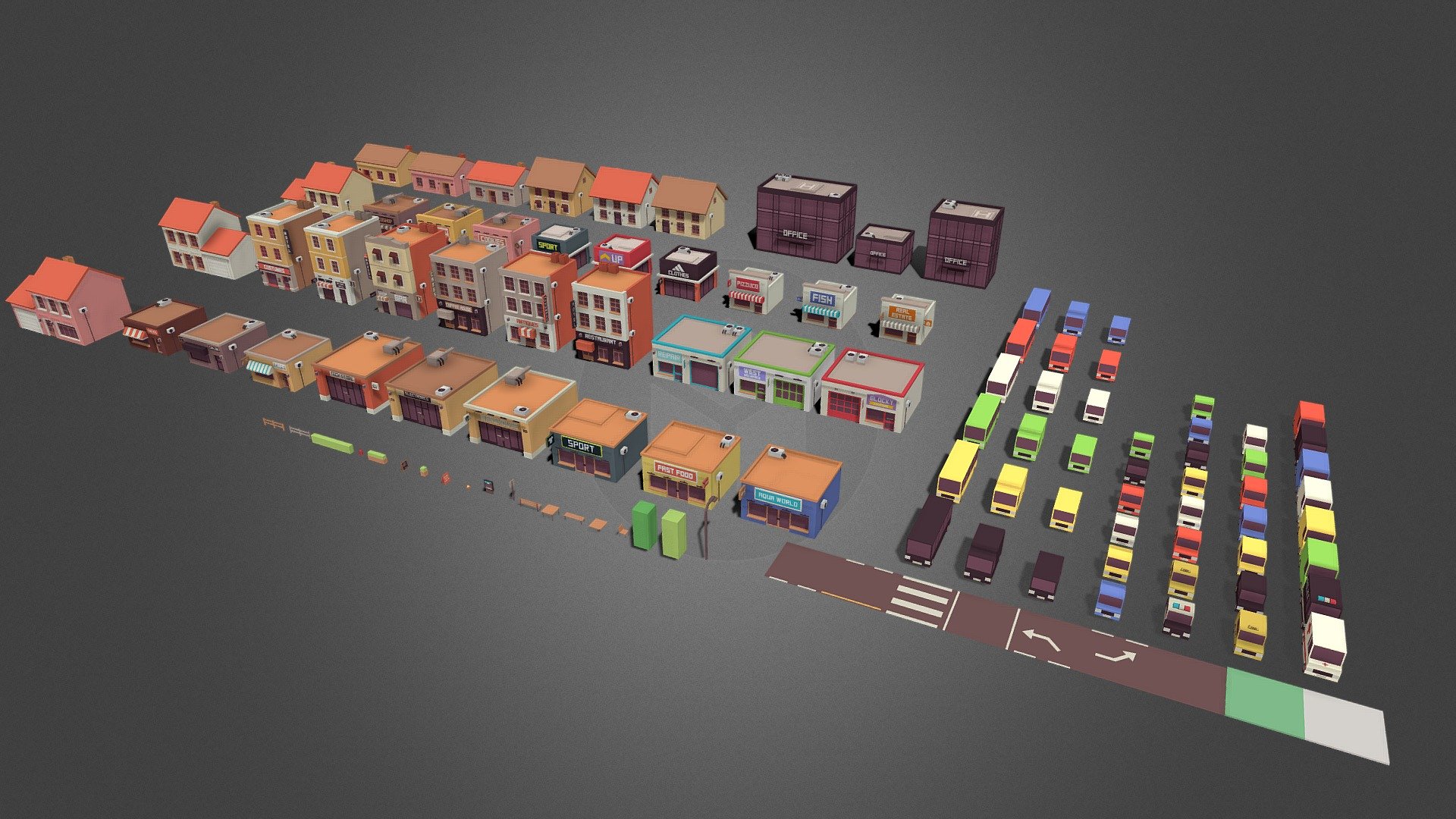 All models included in the Unity Asset - Colority Low Poly City - All Models - Colority - 3D model by UniquePlayer 3d model