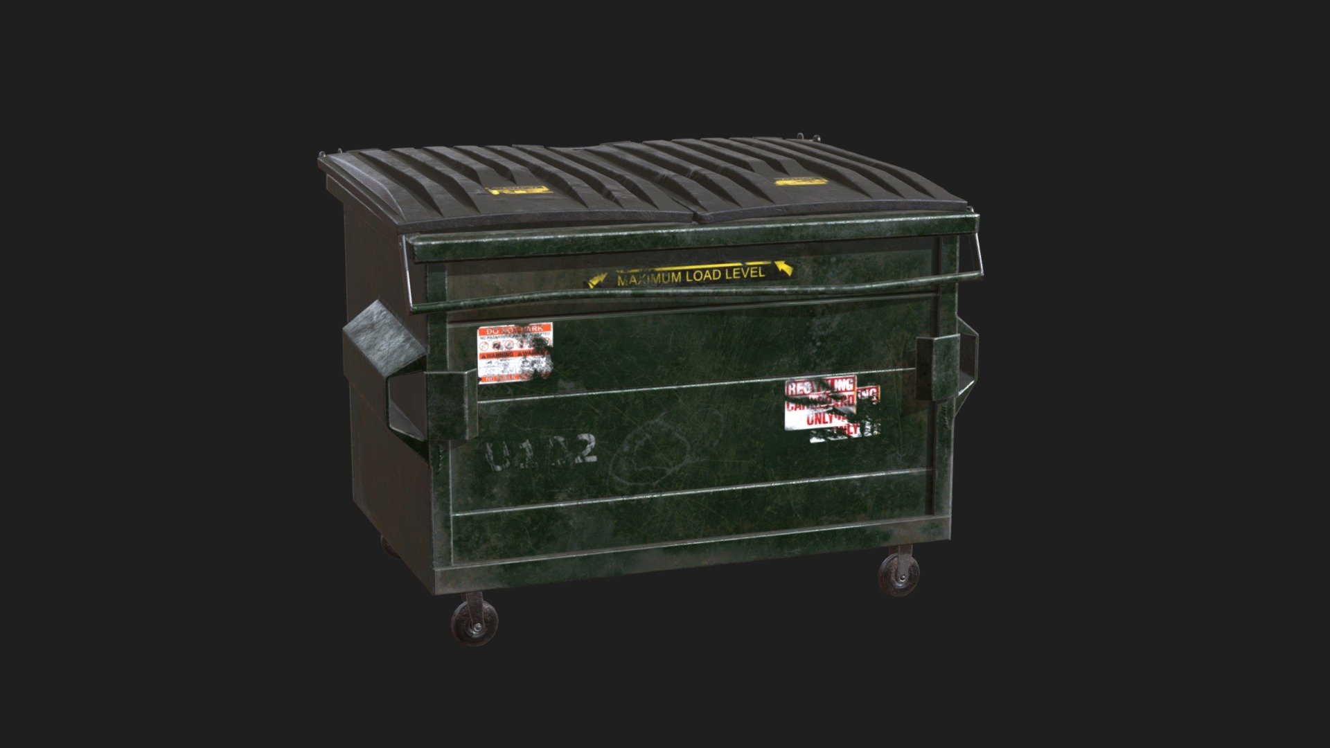 Old dumpster with stickers and stains.
texture available in 4k (albedo, metallic, AO, normal, roughness)
Lids can be adjusted - Old Dumpster - Buy Royalty Free 3D model by Molode 3d model