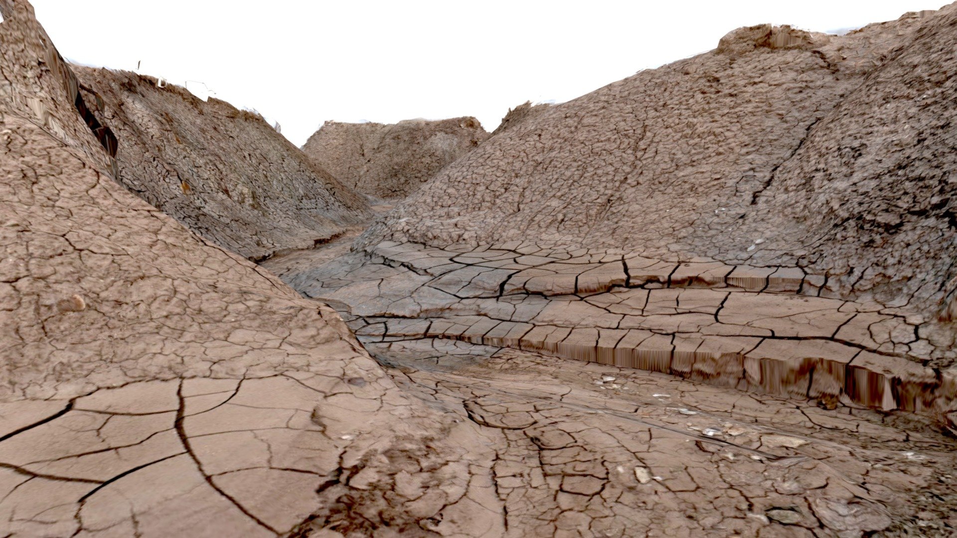 3D Scan of 70 meter desert ravine found arount Bombay Beach, California in Sonoran Desert.
 This photogrometry madel was made from 120 photoes taken on on Lumix S5 and processed with Agisoft Metashape software.

This is low-res mesh (10 000 polygons) with one 8k texture and normal map made from hi-res mesh 3d model