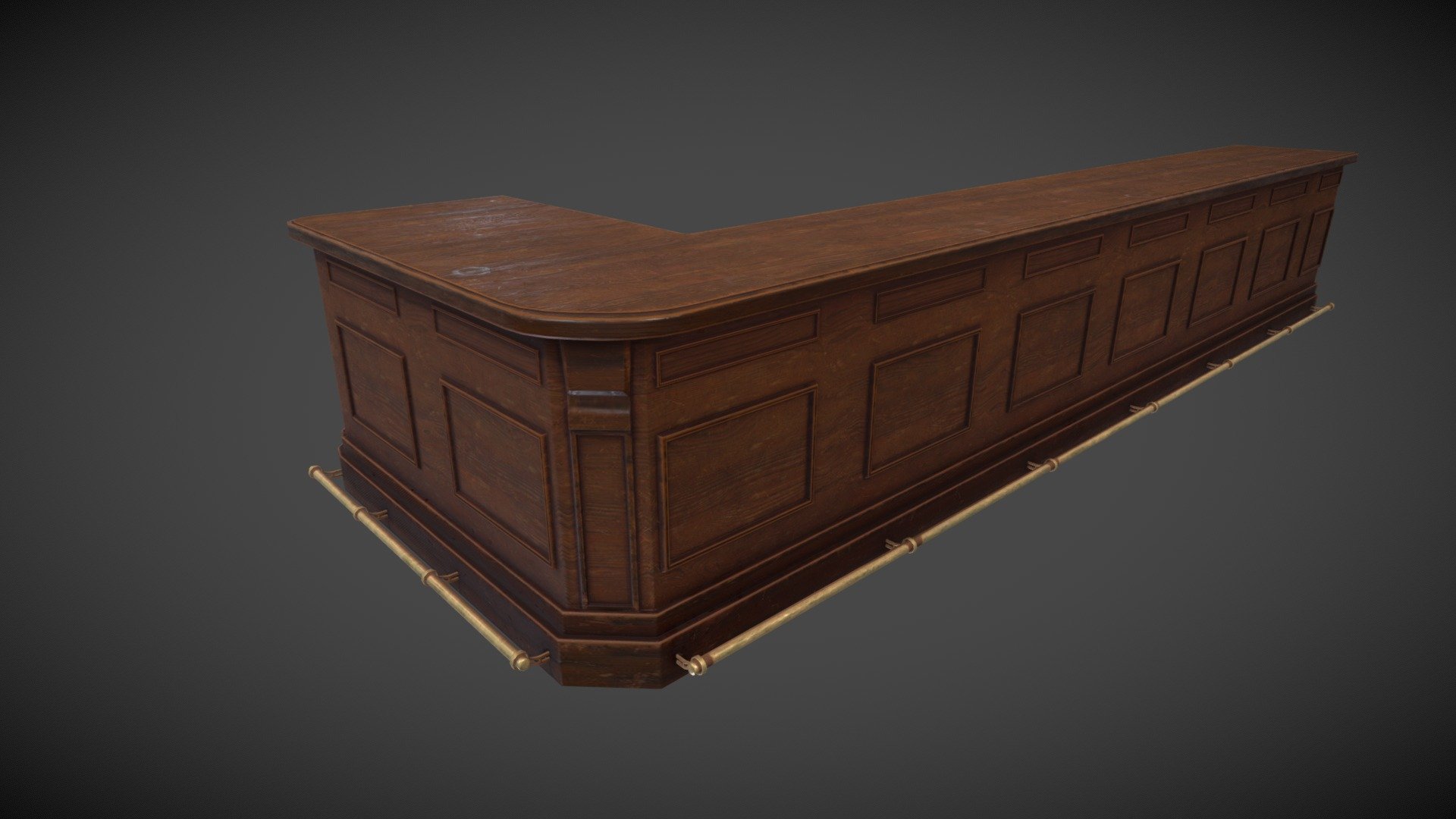 Wood and metal bar countertop, low poly and Game Ready 3d model