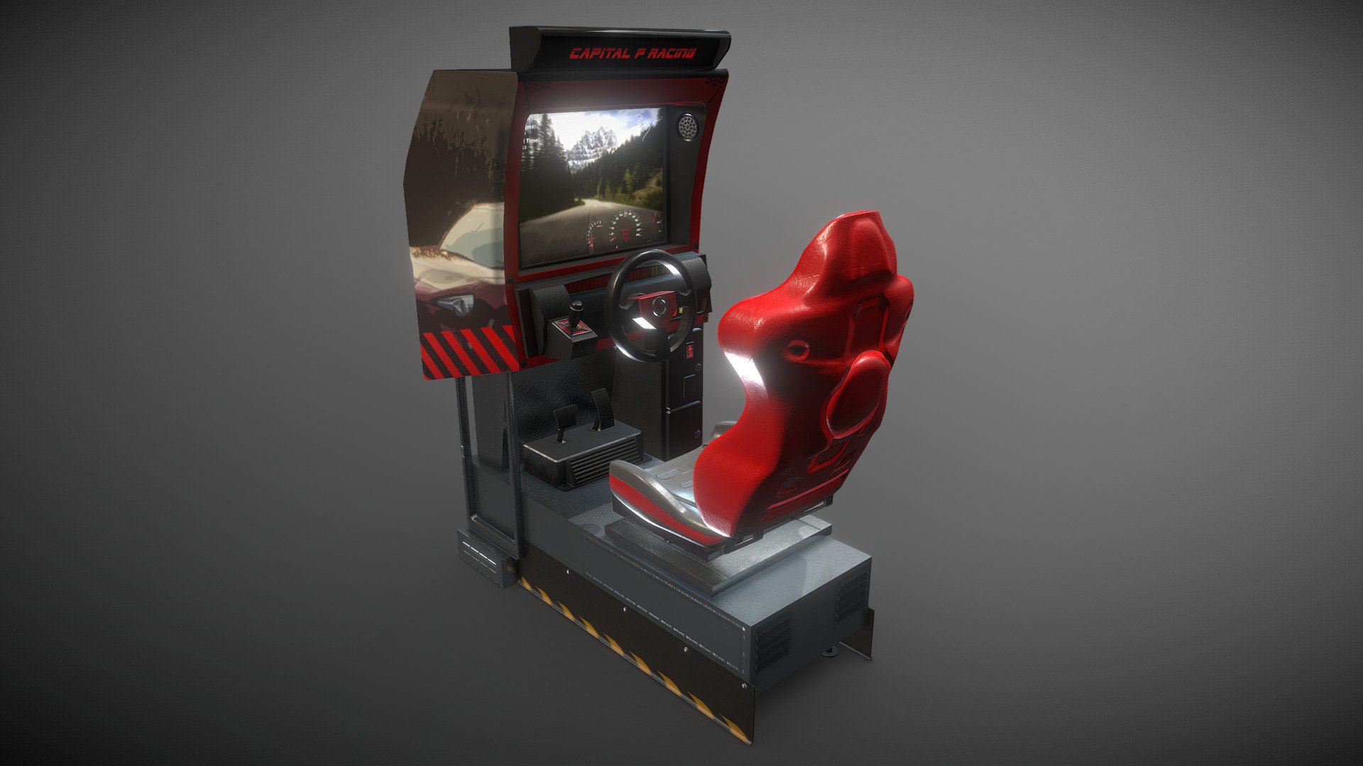 Inspired by arcade machines I use to play at movie theatres I decided to create a racing arcade machine 3d model