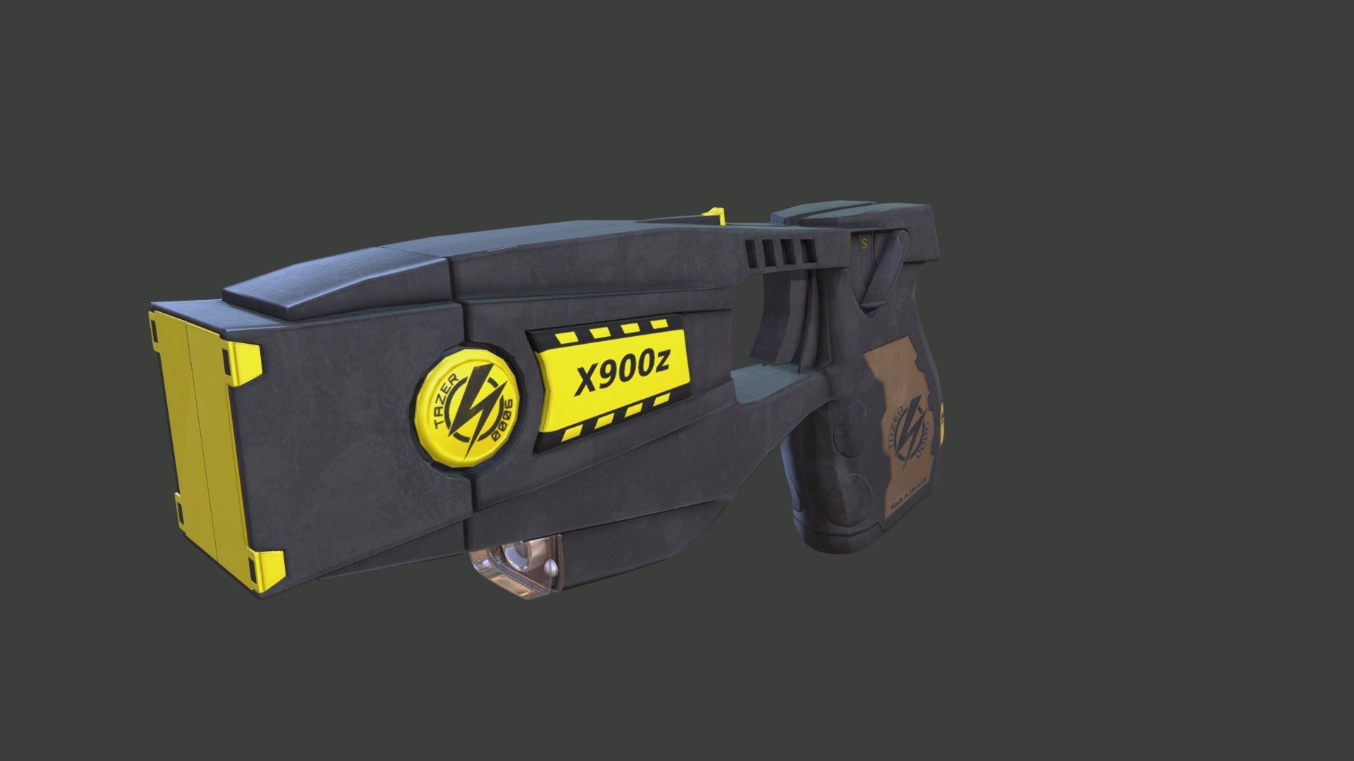 Taser that was built for a unity project on the asset store.  Model was based around the x26 normally used by law enforcement in America. Taser doors are detachable and explode off when taser wire is deployed.  The cartridge is set to be detachable as well for reloading but haven't gotten that far yet 3d model