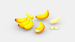 Cartoon Bananas food, banana, eat, peel, lowpolymodel, vegtable, pulp, kichen, bananapeel, handpainted, wastes