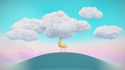 Head in the Clouds scene, giraffe, clouds, cloud, diorama, sketchfabweeklychallenge, cartoon, blender, blender3d, stylized, diorama3d