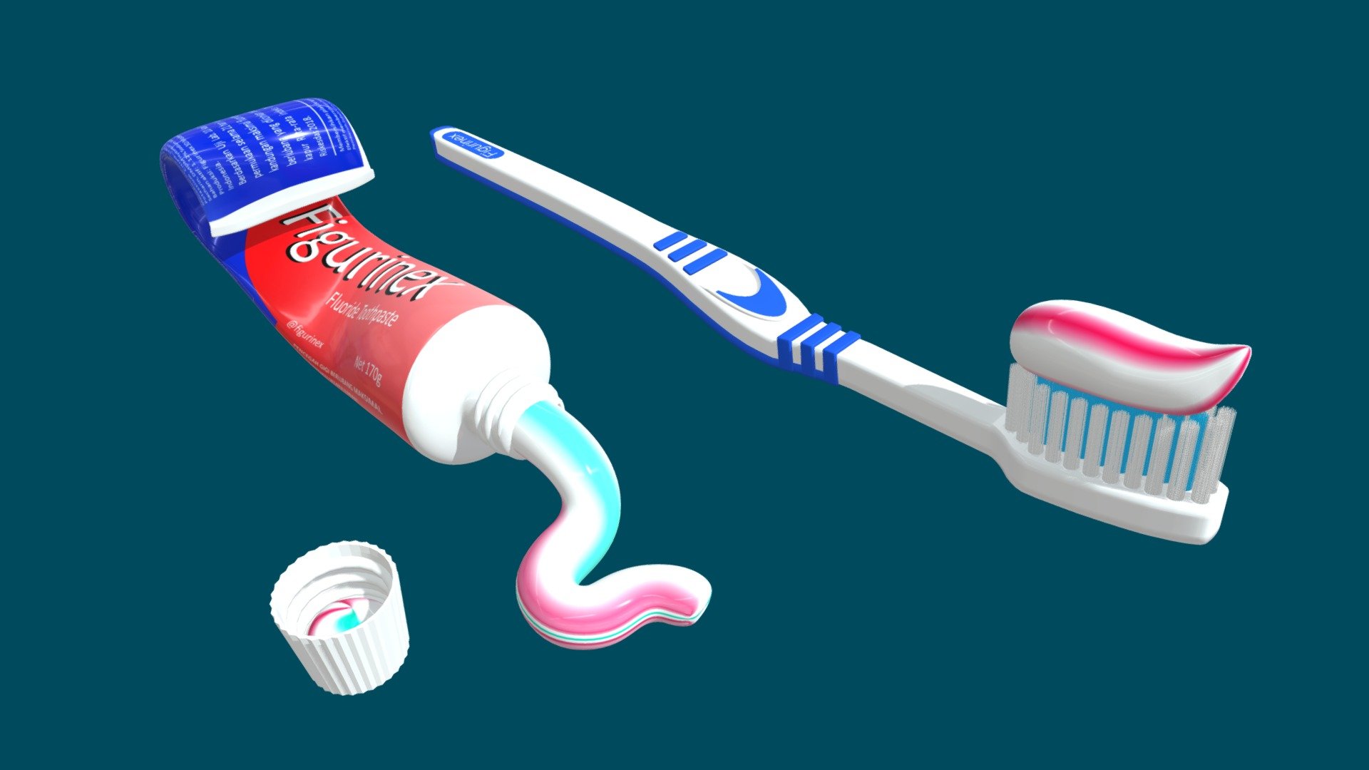 Toothpaste and Toothbrush 002

Real Shape 3d Model.

The 3d model is created in Blender 3.4.1

Preview images are rendered in Blender, Cycles renderer.

396,856 poly

471,408 vertices

Texture: 2600 x 4961, 2363 x 2363 JPEG

The 3d model can be used as property in interior design, architectural design, game development, special event, mascot of products, action figure, 3d printing, or other needs.

Instagram: figoorin

The 3d model created by Yuprita R 3d model